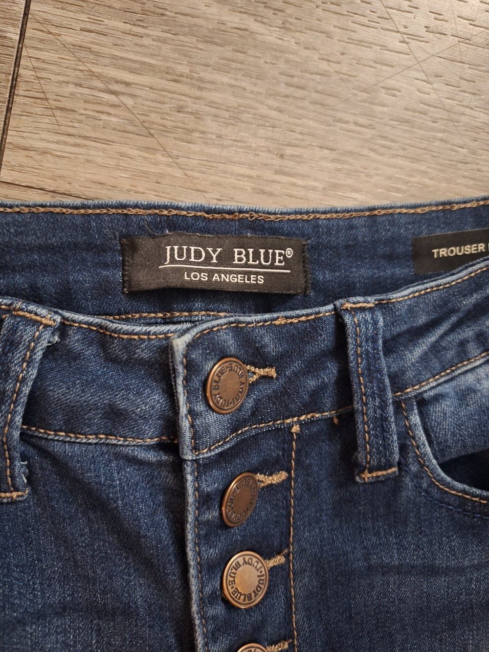 Judy Blue Dark Blue High-Rise Button-Fly Trouser Flare Jeans, Size 26 - Picture 4 of 11